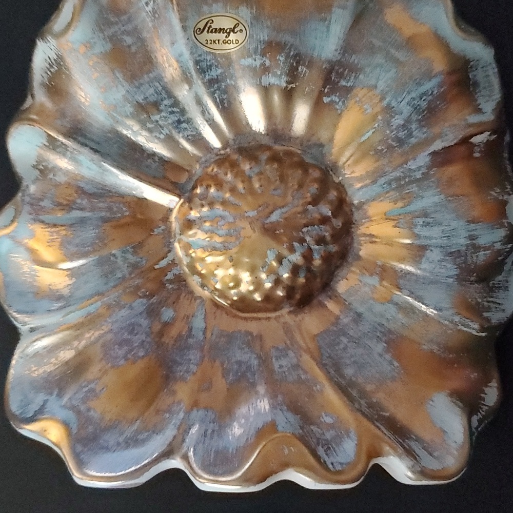 1950's Stangl Antique Gold Light Turquoise Green 12" Flower 🌼 Vase EUC - Picture 5 of 8
